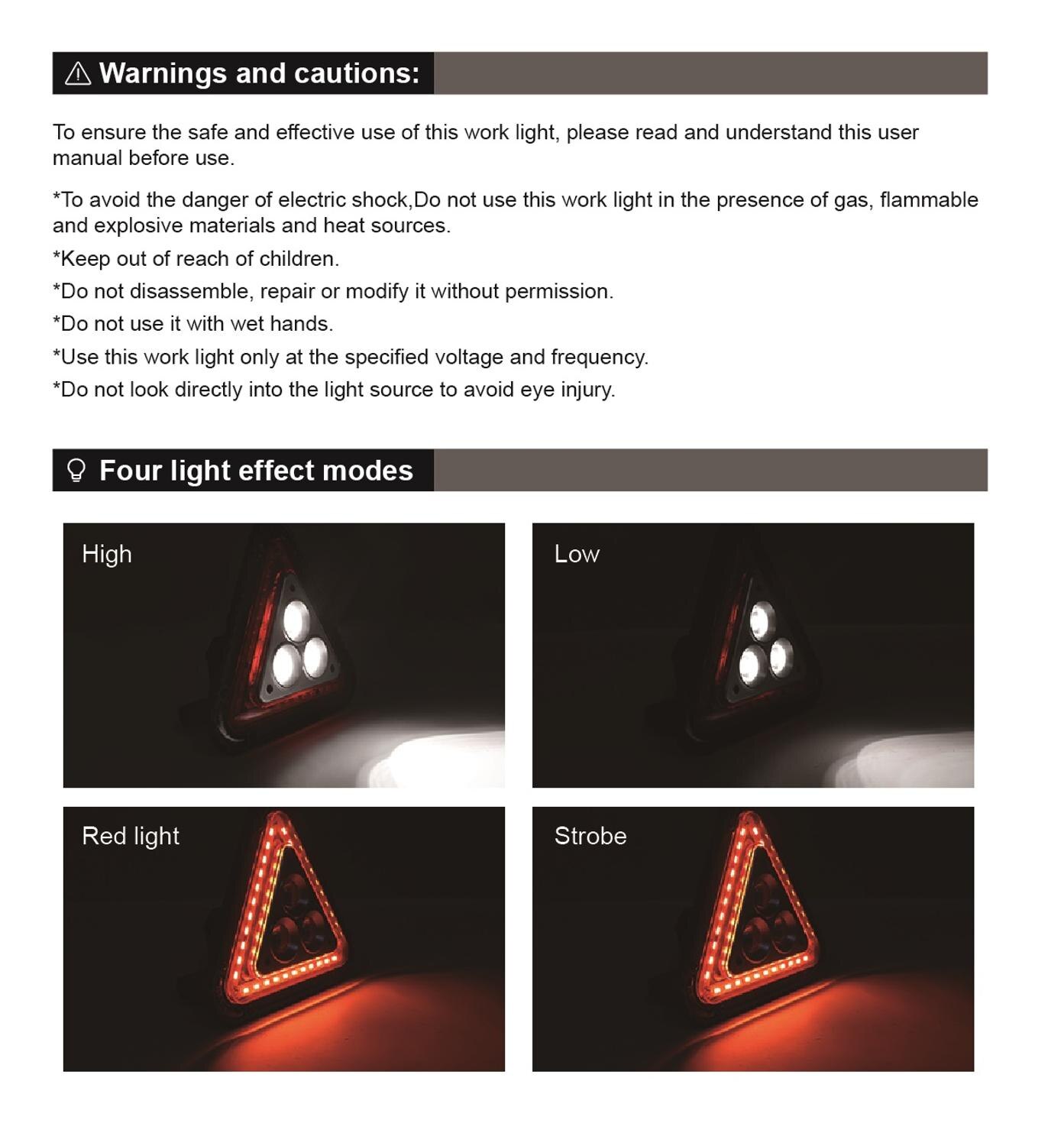 Usb laddningsbar triangel varning led strålkastare cob led bil reparation arbetslampa 18650 handtag bärbar campingljus söklykta