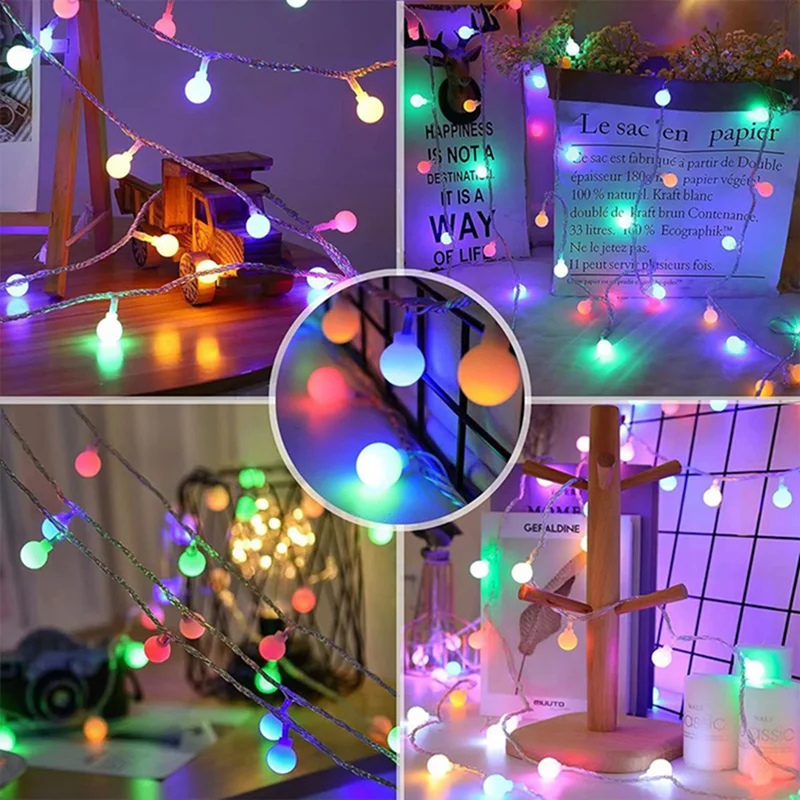 Guirnalda de luces Led con forma de globo, 10/20/40/80, funciona con pilas, para jardín, Navidad, boda, , camping, decoración de ambiente