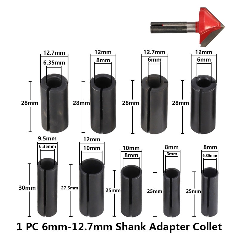 1Pc 6Mm 6.35Mm 8Mm 9.5Mm 10Mm 12Mm 12.7Mm Schacht Adapter Collet Cnc router Tool Holder Frezen Chuck Spantang