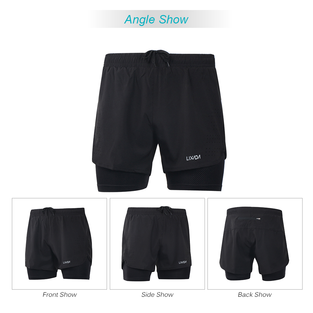 Lixada Mannen 2-In-1 Running Shorts Sneldrogende Ademend Actieve Training Oefening Joggen Fietsen Shorts Met langer Liner