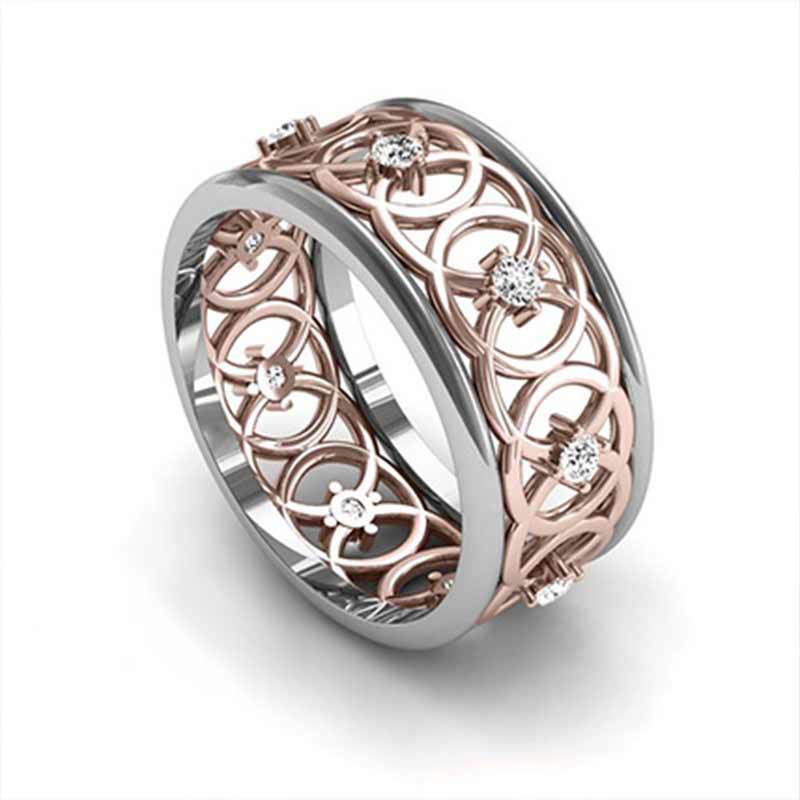 Huitan Come Ring Band Fancy Cross C Two-Tone Ring For Women Hollow Out Pattern Jewelry Factory Direct