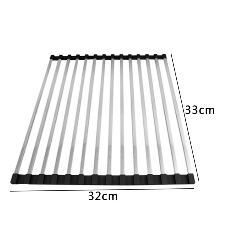 Dish Drying Rack Multi-Use Kitchen Drying Rack Over Sink Foldable Fruit Vegetable Meat Organizer Tray Drainer: black 32x33cm