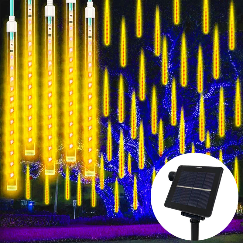 8-Röhren LED Meteorschauer Lichter draussen Solar- Weihnachtsdekoration Lichterkette Lichterkette Straße Garten Hof Dekoration: Blau / 300w