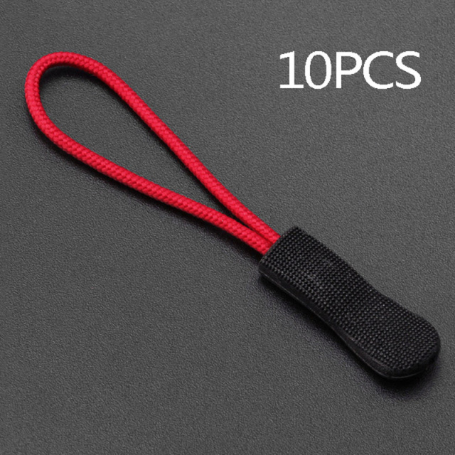 10 Stks/zak Naaien Accessoires Trekkoord Puller End Tab Vervanging Clip Snap Rits Touw Pocket Tent Rugzak: 10Pcs Red black