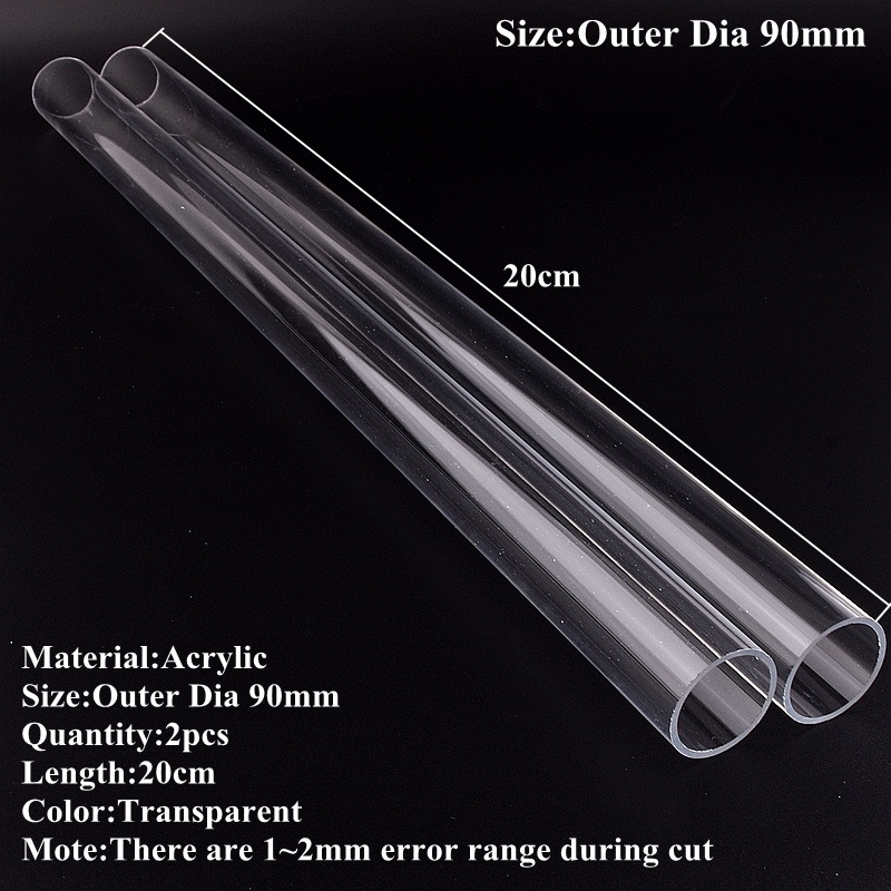 2Pcs 16 ~ 110mm Transparent Acryl Rohr Aquarium Aquarium Plexiglas Wasser Versorgung Rohr Garten Bewässerung Bewässerung Armaturen 20cm: Outer Dia 90mm