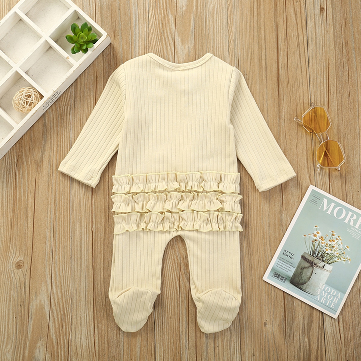 Baby pyjamas spædbarn sødt tøj 0-6 måneder nyfødt dreng pige solid pjusket wrap fod kostume pyjamas blødt varmt outfit