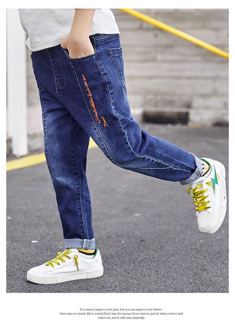 Ienens crianças meninos roupas de brim reta calças compridas crianças do bebê denim roupas cowboy calças jovens menino casual estiramento jeans: 8 T