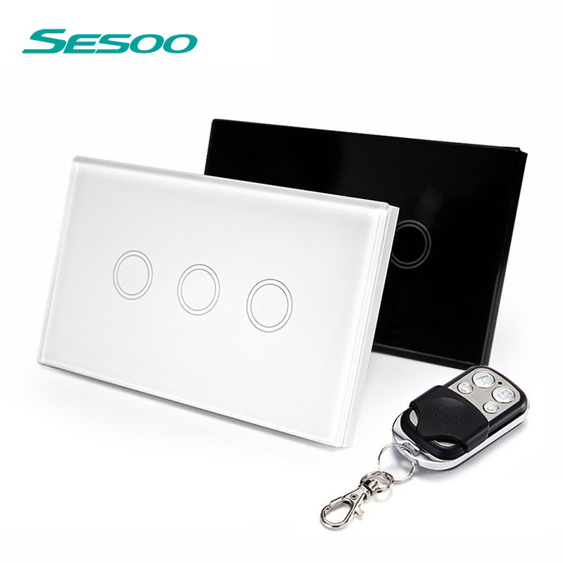 US /AU Standard SESOO Remote Control Switch 3 Gang 1 Way ,RF433 Smart Wall Switch, Wireless remote control touch light switch