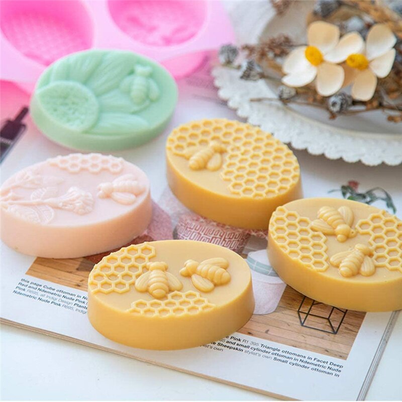 3D Handmade Silicone Soap Molds Bee Honeycomb Chocolate Biscuit Ice Cube Silicone Mold Tools DIY Flower Shape Soap Resin Crafts