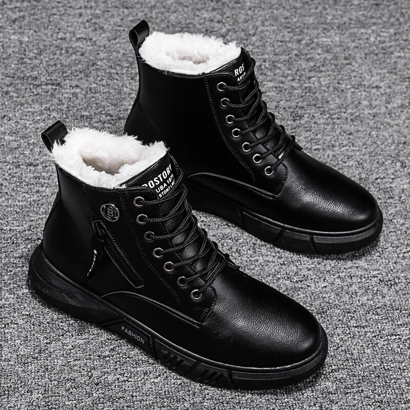 High-top zipper boots winter plus velvet snow boots keep warm high-top casual shoes men's sports shoes zapatillas hombre: 8.5