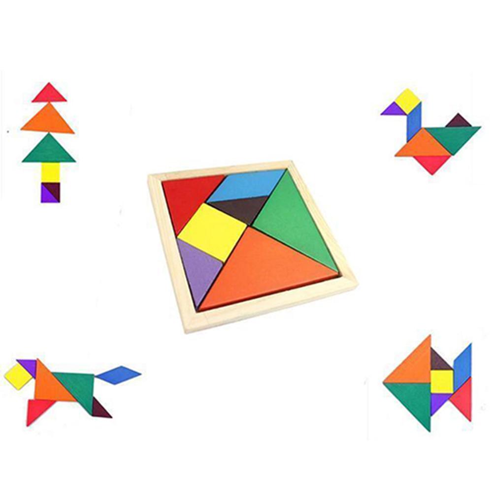 Farverigt træ tangram hjerneteaser puslespil pædagogisk udviklingsbørn legetøj