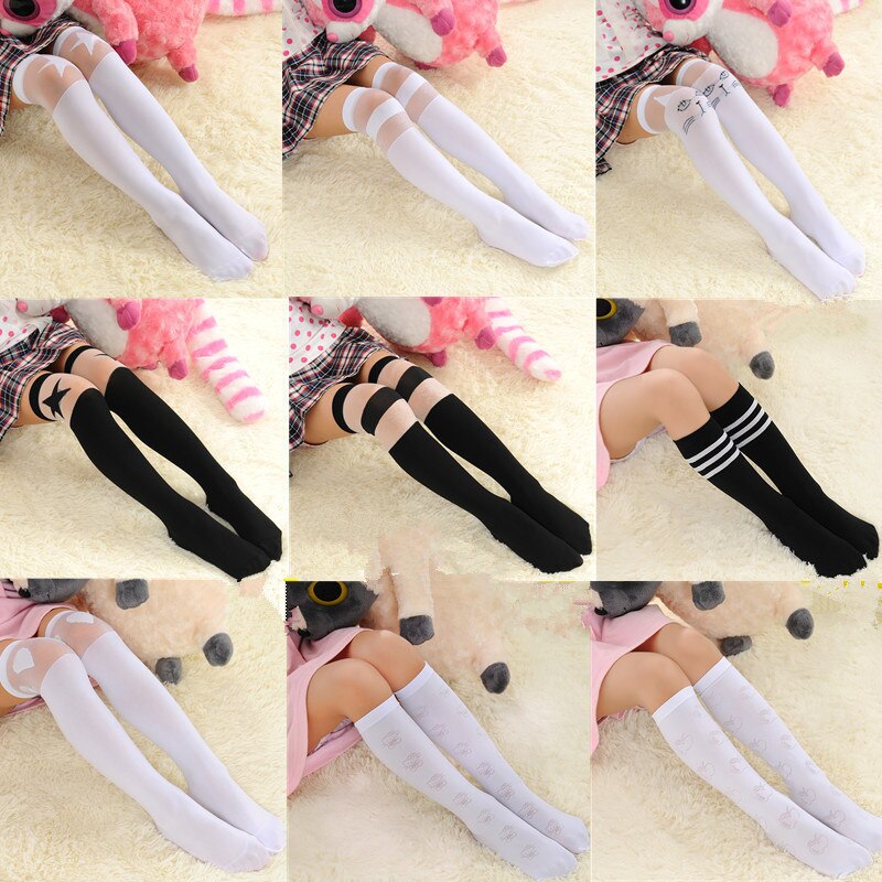 2021 wiosna lato chudy dzieci's aksamit szwy rura skarpety dziewczyny nad ten kolano skarpety kreskówka poziomy w paski pończochy