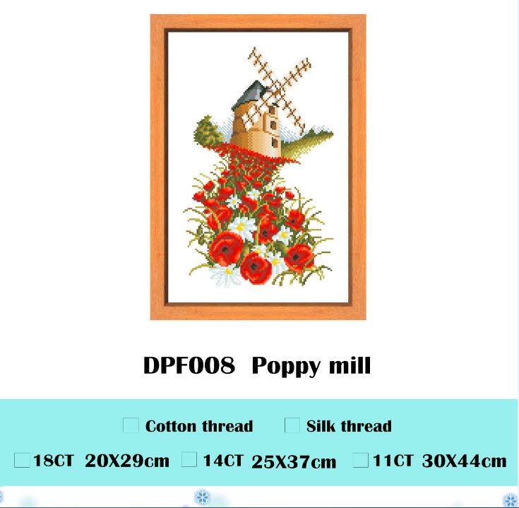 Poppy mill cross-stitch kits package 18ct 14ct 11ct white cloth cotton thread embroidery DIY cross stitch needlework: Silk thread / 14ct unprint canvas