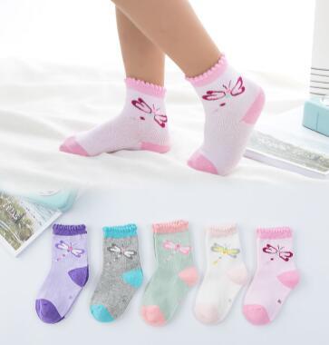 2017 Outono Inverno 5 Pares/lote Resiliência Das Crianças Meias de Algodão Para A Menina Menino Suor Respirável 1-3Y/4-6Y/7-10Y: Dragonfly / M (2-3 Year)
