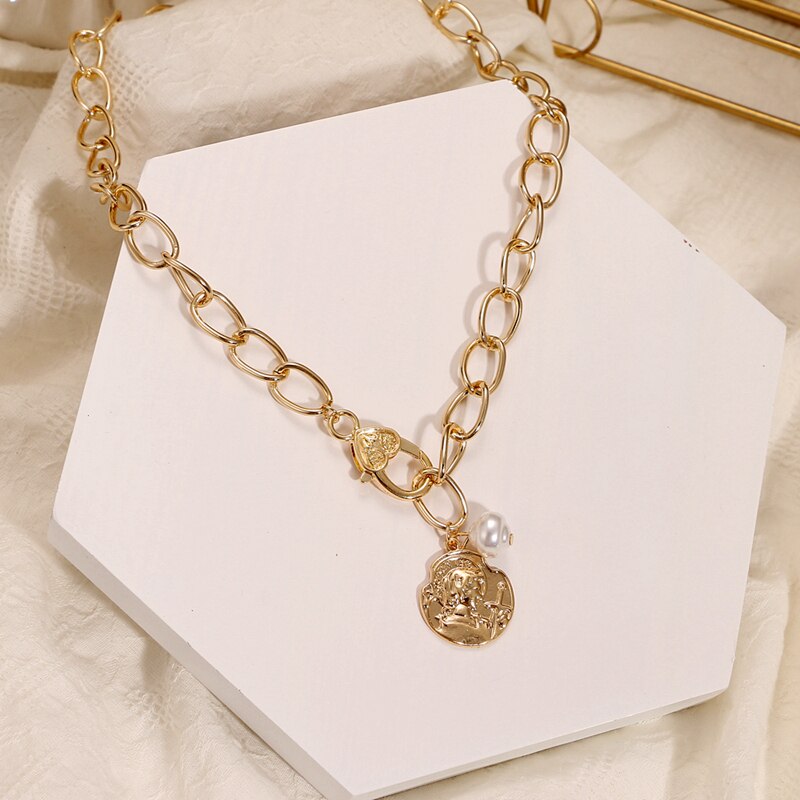 VKME Retro Coin Silver Gold Chain Necklace For Women Multi-layer Geometric Round Pendant Silver Choker Necklaces Jewelry: 4 VK201792