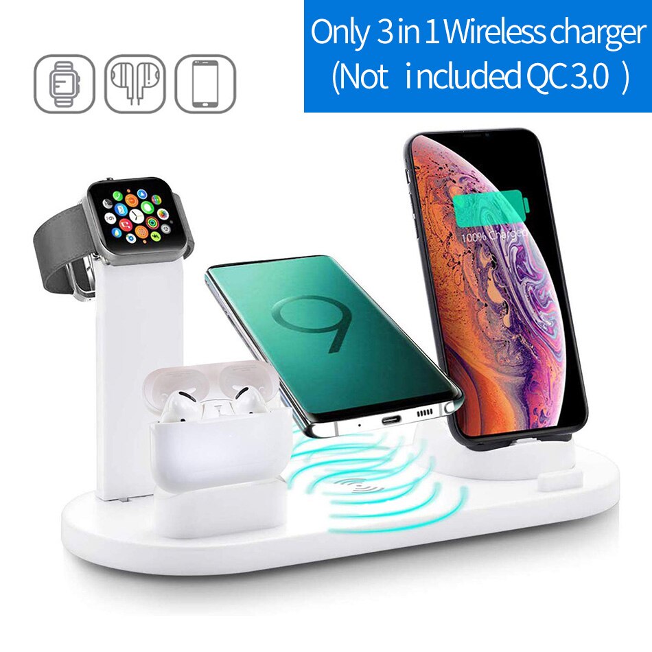 KEPHE 4 in 1 Qi Wireless Charger For iPhone 11 X XS XR 8 10W USB Type C Fast Charging Dock Stand for Apple Watch 5 4 3 2 Airpods: White without Plug