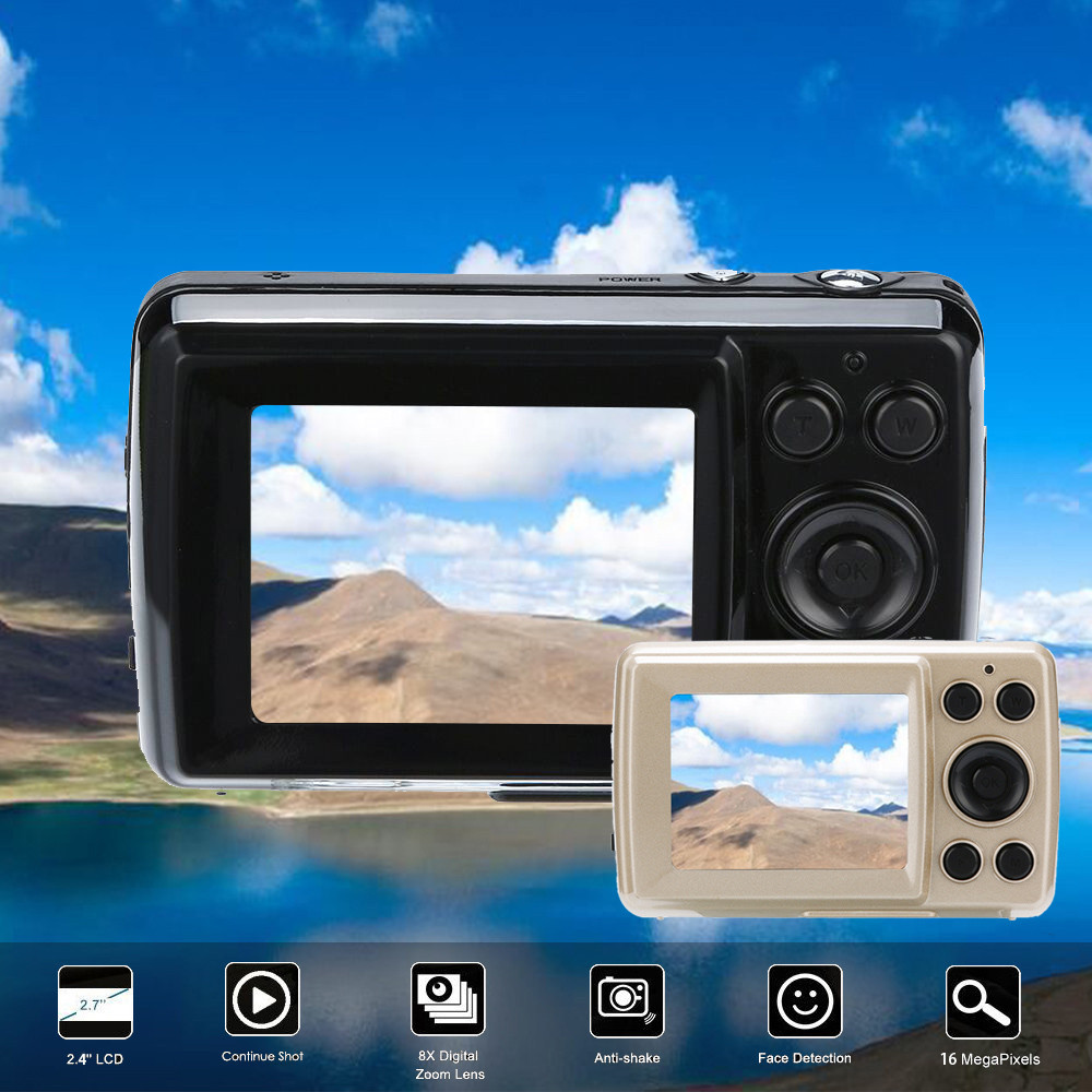 2.4hd- skærm digitalt kamera 16mp anti-ryste ansigtsgenkendelse videokamera tom 8x digital zoom med 8g hukommelseskort
