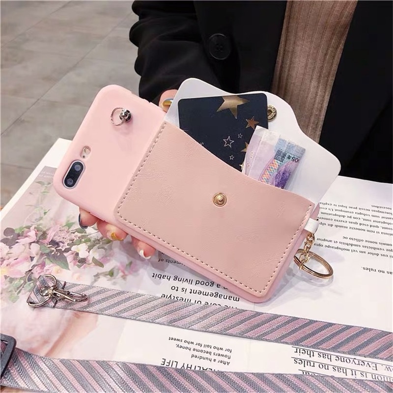 candy soft silicone case cover for Xiaomi redmi note 7 7pro 7a note 6 6a 6 5a 5 note 5 5plus card holder wallet strap Lanyard