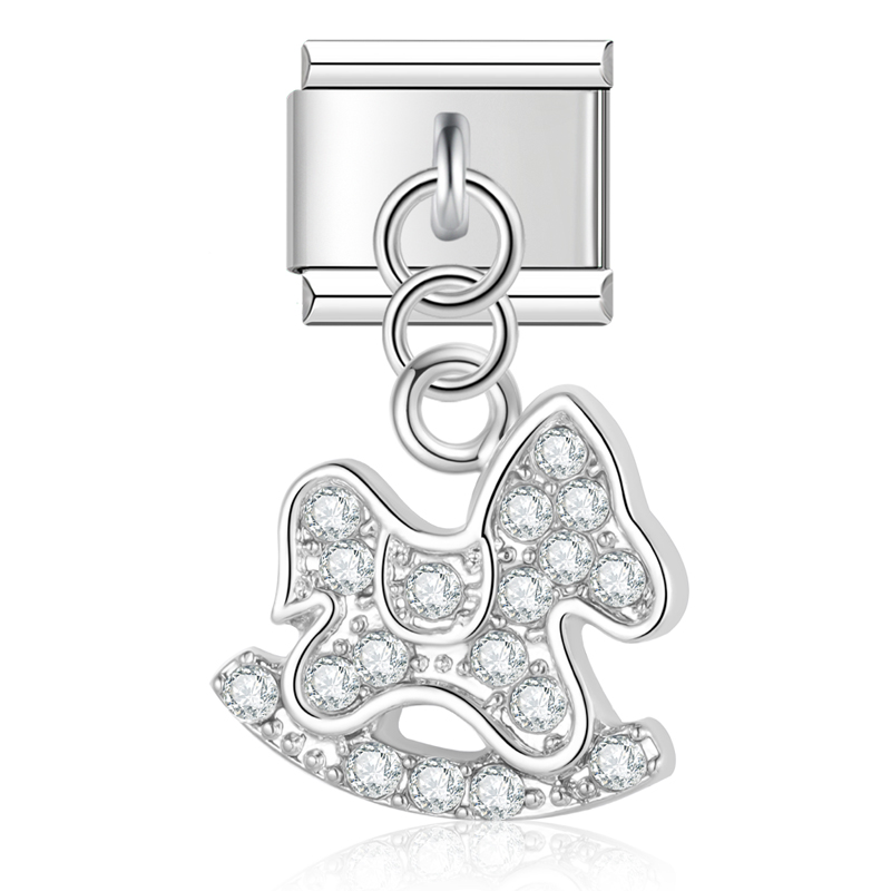 Hapiship Romantic Heart Cherry Shiny CZ Italian Charm Link Fit 9mm Bracelet Stainless Steel Making DIY Jewelry DJ605: Antique Silver Plated