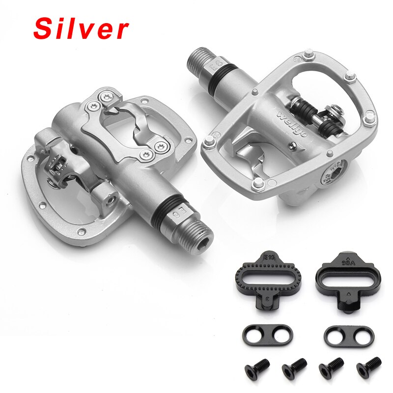 Wellgo Pedals MTB Cycling Mountain Bike Pedals Clipless SPD Compatible Self-locking Ultralight Aluminum Alloy R120B: silver