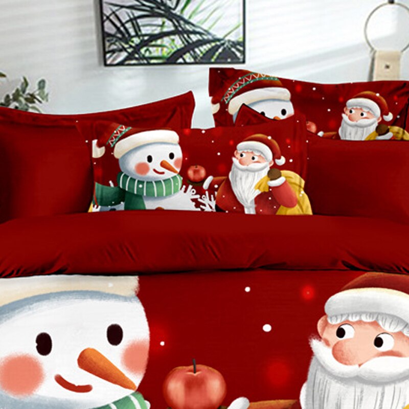 3pcs Christmas Bedding Sets Snowflakes Christmas Tree Santa Snowman Bedding Sets Duvet Cover Soft Bed Sheet Set Decoration