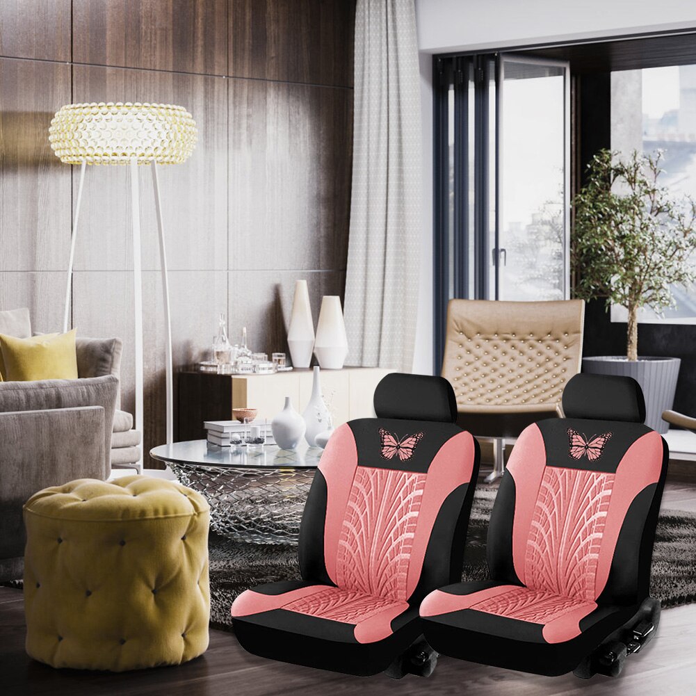 Universal Car Seat Cover Set Butterfly Pattern PU Leather Bucket Seat Cover