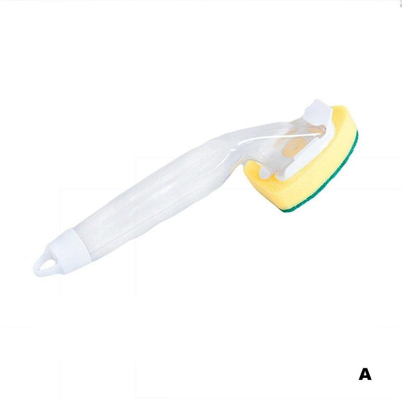 1PC Dishwashing Sponge With Handle Automatic Liquid Filling Kitchen Magic Clean Rub Pot Sponge Removing Kit Cleaning Brush: Gold