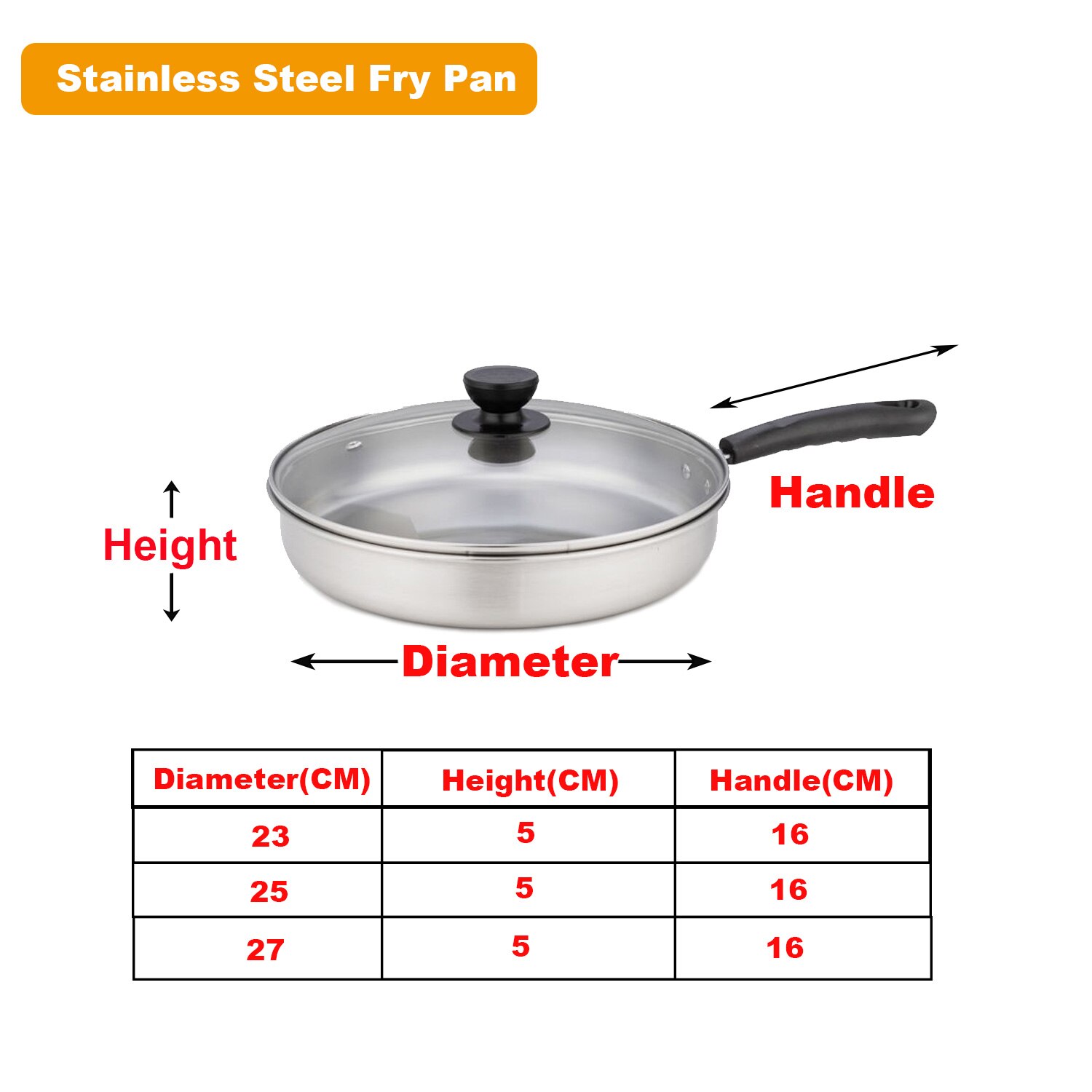 Schnesland Stainless Steel Frying Pans with Glass Lid Uncoated Skillet Wok Pan