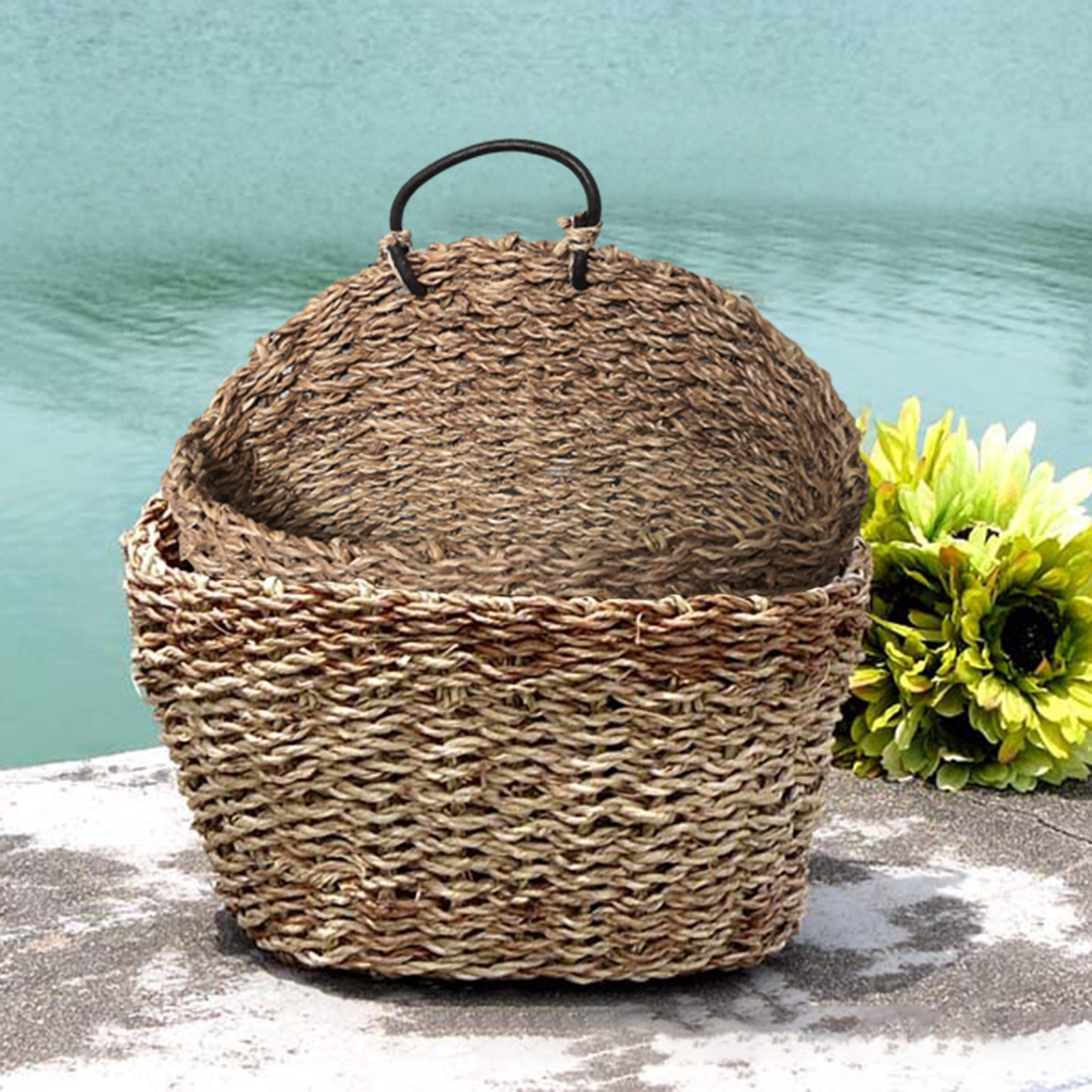 Woven Wall Hanging Flower Basket Seagrass Storage Basket Wicker Basket Rattan Laundry Basket Toy Holder Garden Decorative
