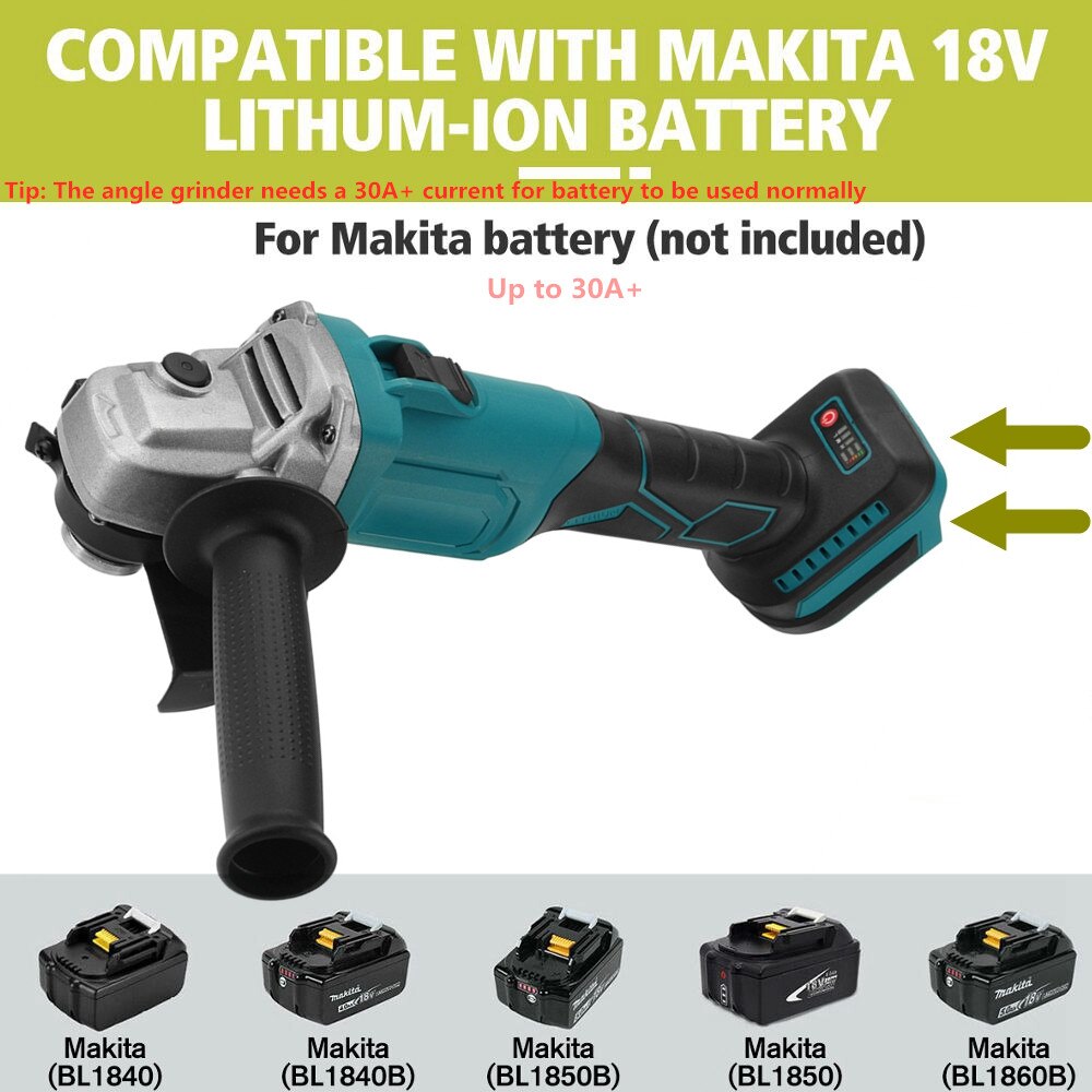 100/125mm 800W 3 Speed Brushless Cordless Impact Angle Grinder For Makita 18V Battery Power Tool Cutting Machine Polisher