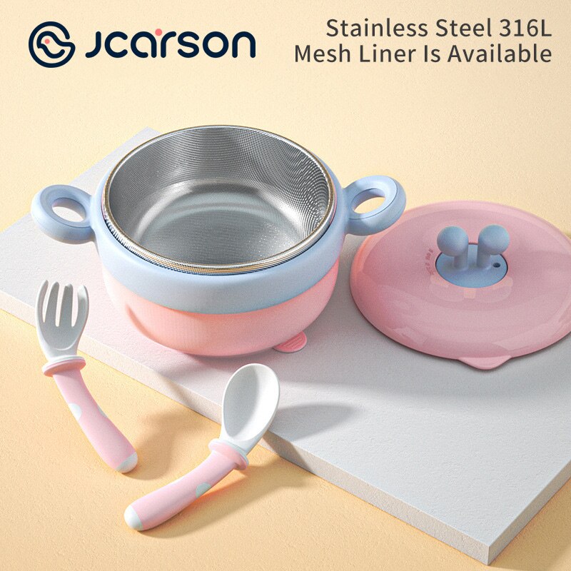 JCARSON – couvercle de bol à ventouse pour bébé, ensembles de vaisselle, plaque d&#39;aspiration, plats grille d&#39;injection d&#39;eau, cuillère fourchette en acier inoxydable