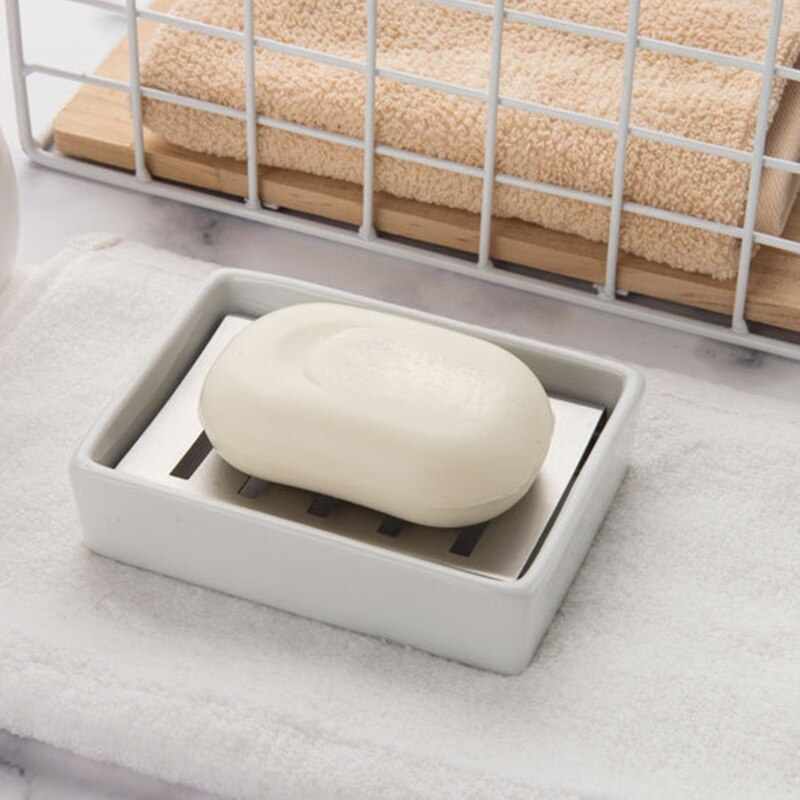 Countertop Soap Rack Double Layer Drain Soap Dish Ceramic Sink Storage Box for Kitchen Bathroom Toilet Rustproof