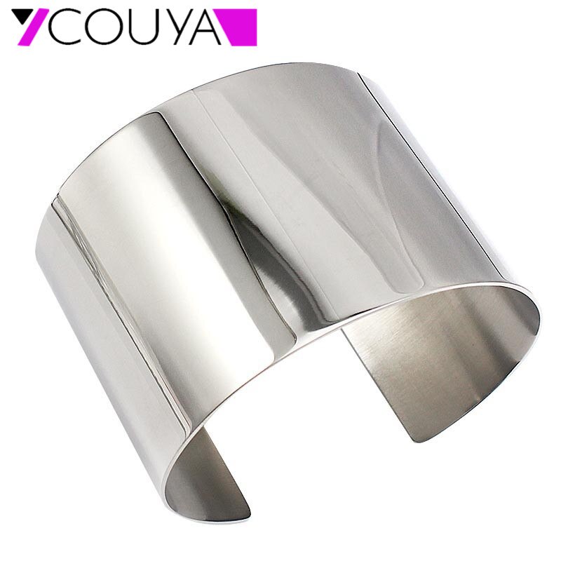 COUYA Stainless Steel Wide Blank Plain Shiny Arm Cuff Bangle Bracelet Hiphop Punky Jewelry Ladies Jewelry