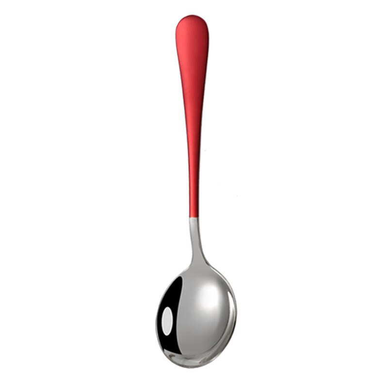 10 Colors 1pcs Coffee Spoons Stainless Steel Dessert Spoons Kitchen Utensils Round Spoons: Red silver