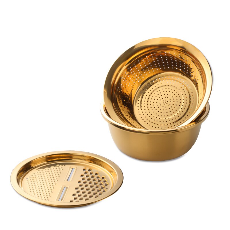 Küche Werkzeug Edelstahl Ablauf Topf Sieb Korb Gemüse Schneidemaschine essen Zerhacker Gemüse Cutter Reibe Küche Zubehör: Gold