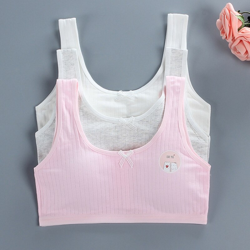Teens Girls 2Pcs Underwear Set Cute Bear Print Bow Padded Training Bra Panties