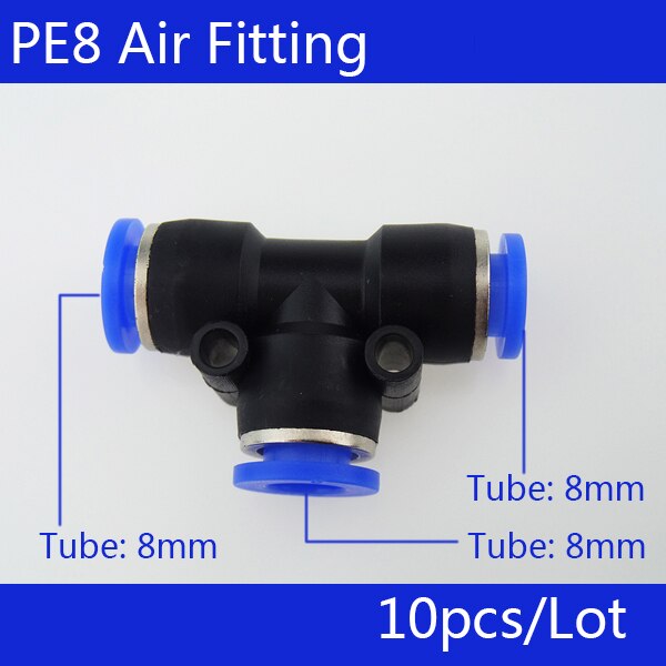 PE8 10Pcs Pneumatic 8mm to 8mm T Shaped Quick Fitting Connector