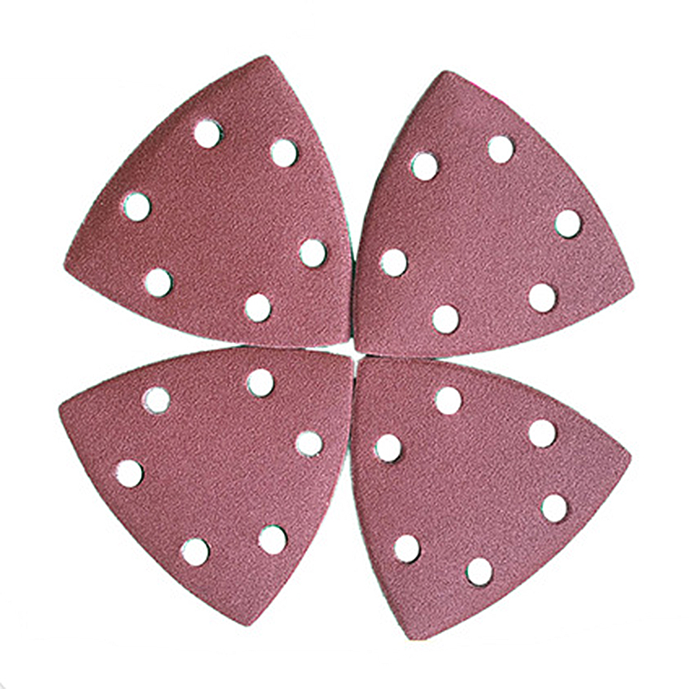 50PCS Sandpaper Sand Paper Disc Red Sand Flocking Abrasive Paper Self-Adhesive Type Polishing Paper 6 Holes Triangle Sand Disc