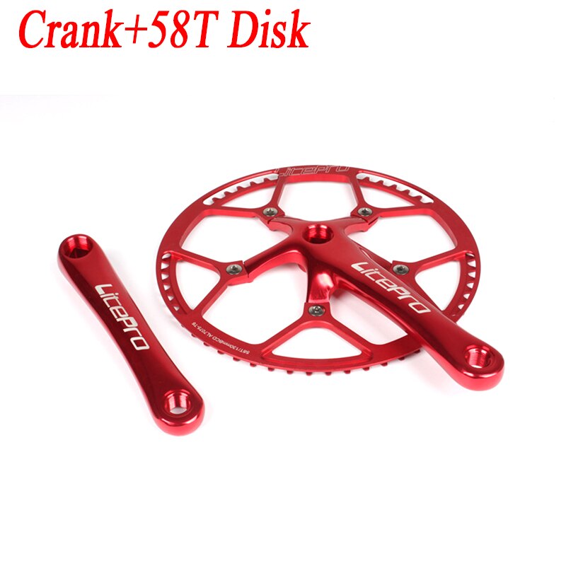 Bielle unique intégrée pour vélo pliant, 45T 47T 53T 56T 58T BCD 130mm, pièces de vélo, pédalier et disque: 58T red