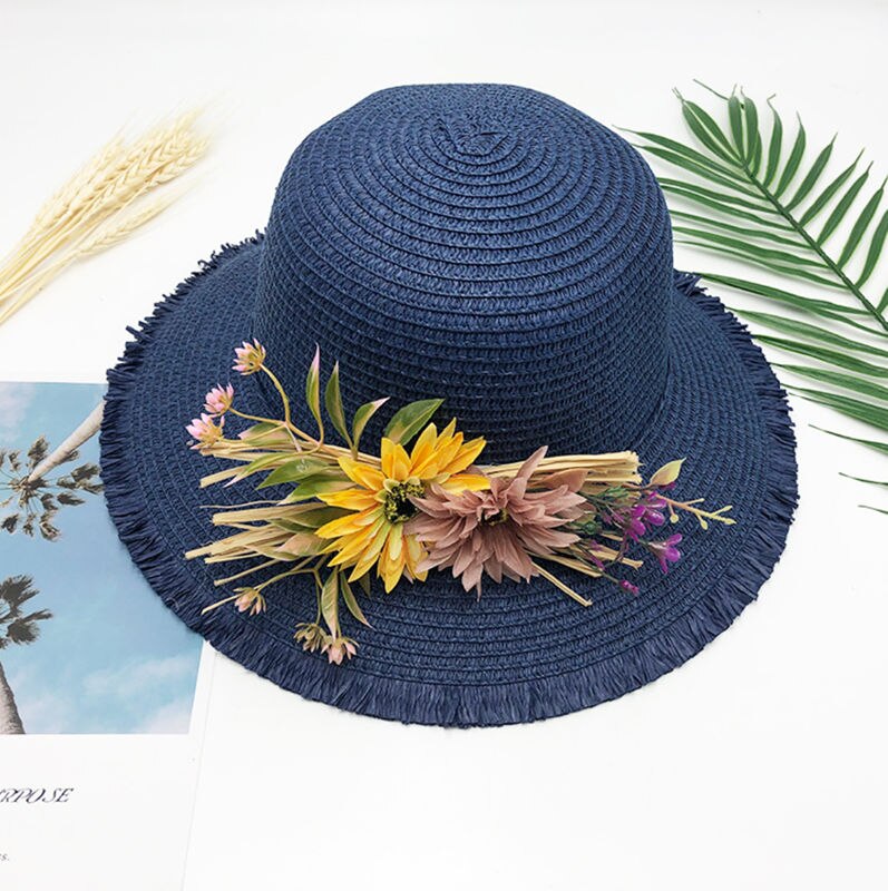 Floppy Opvouwbare Dames Vrouwen Stro Strand Zon Zomer Hoed Beige One Size Breed Reizen Zonnehoed Vrouwen Strand caps Strik: Sky Blue