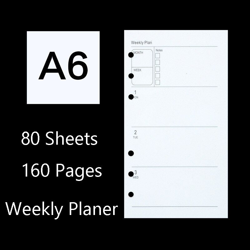 80 Sheets Business A5 A6 Loose Leaf Notebook Refill Spiral Binder Index Inside Page Monthly Weekly To Do List Paper Stationery: 12