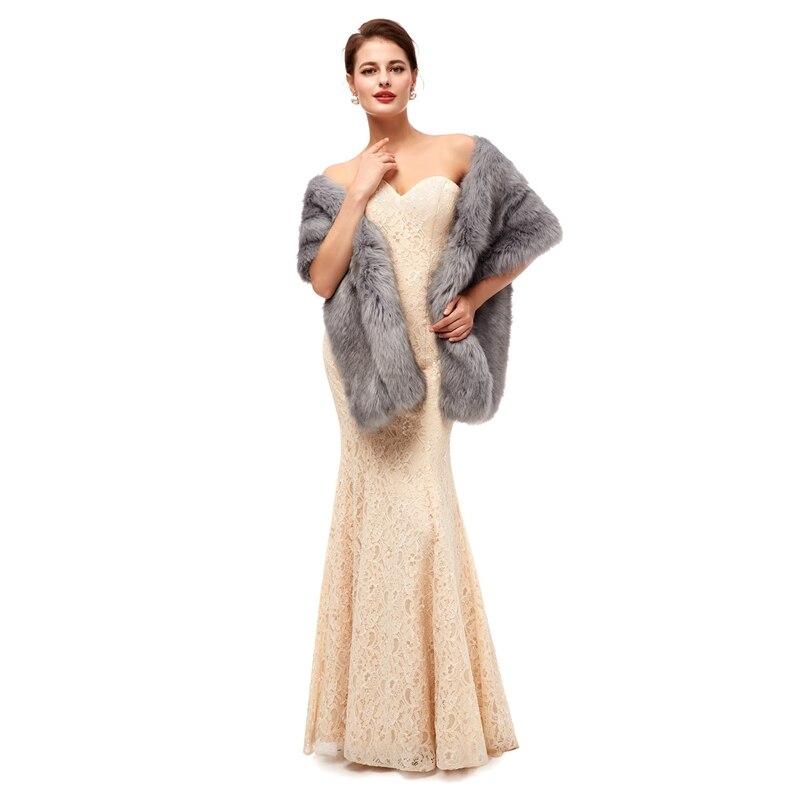 Gray Faux Fur Shawls Wedding Wraps For Formal Dresses Cloaks Married Jackets Outerwear Bridal Capes Autumn Winter Warm Boleros