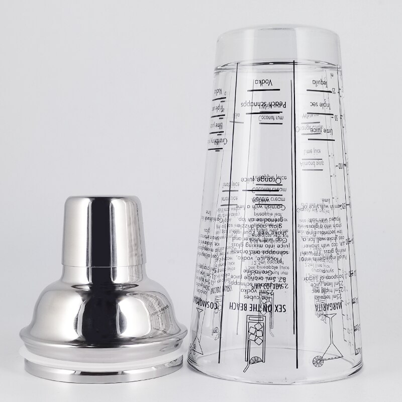 Scale Glass Cocktail Shaker Wine Mixer Shaker Bottle Fruit Juice Snow Double Cup Bar Martini Bartender Tool 400ML/14OZ