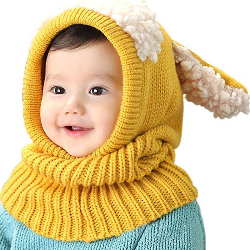 Emmababy 6-36M Pasgeboren Kids Baby Jongen Meisje Bont Pom Hoed Winter Warm Knit Bobble Beanie cap Sjaal: Geel