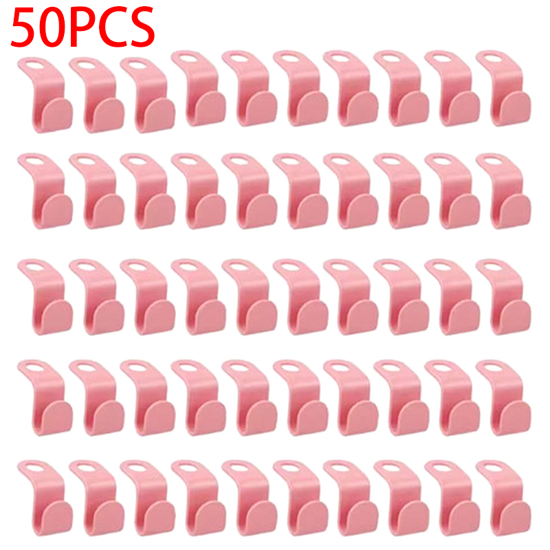 50Pcs Mini Clothes Hanger For Wardrobe Connector Hook Plastic Wardrobe Coat Extender Clips Holder Space Saving: Pink