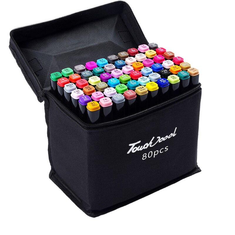 Touchcool12/24/30/40/60/80 Kleuren Pen Marker Set Dual Head Sketch Markers Borstel Pen Voor manga Animatie Art Supplies