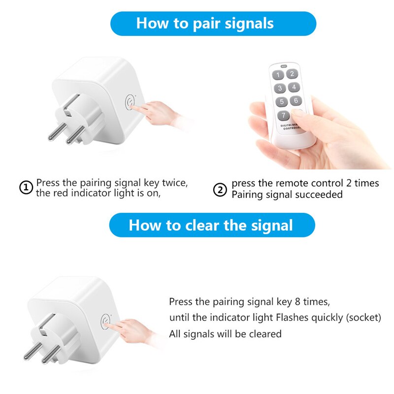 220V Wireless Remote Control Smart Socket EU Plug Wall 433mhz 8 Keys Programmable Electrical Socket Outlet House Necessity