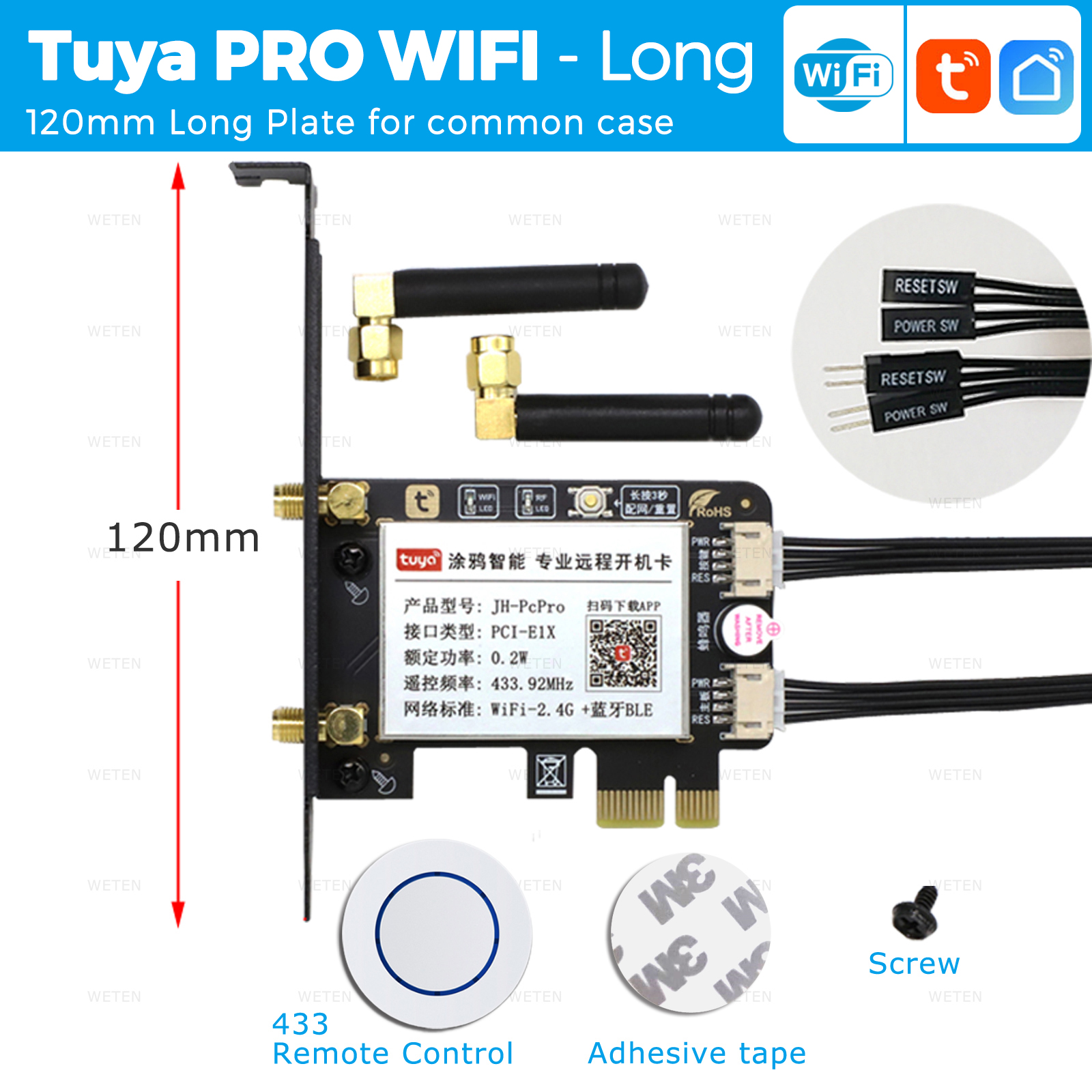 Tuya Wifi Computer Power Reset-schakelaar USB PCIe-kaart 433 RF-afstandsbediening PC-aan/uit-knop, APP-spraakbediening met Alexa Google Home: bundel2