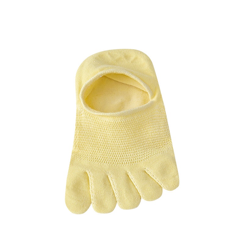 Five finger socks Summer thin breathable hollow solid color cute Japanese invisible boat socks Split toe female socks: Beige