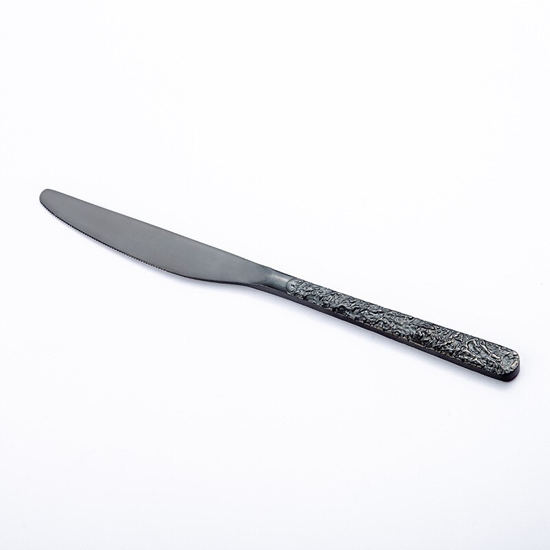 Black Cutlery Set Stainless Steel Flatware Tableware Spoons Set Forks Knives Teaspoons Stone Pattern Handle Eating Utensils Home